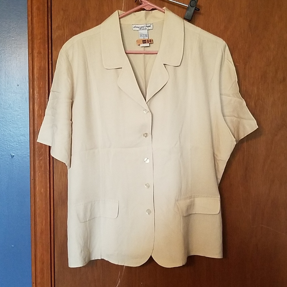 Ana and Frank 100% Silk Blouse Faux Pockets 1X
